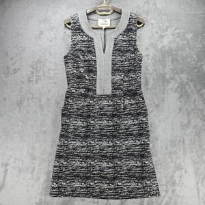 Tabitha By Anthropologie Black Gray White Marled Knit Sheath Dress Sz 6 Pockets